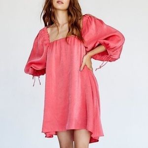 FREE PEOPLE | Mara Metallic Hot Pink Puff Sleeve Mini Dress